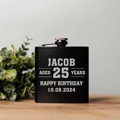 Personalized Birthday Matte Black Flask -