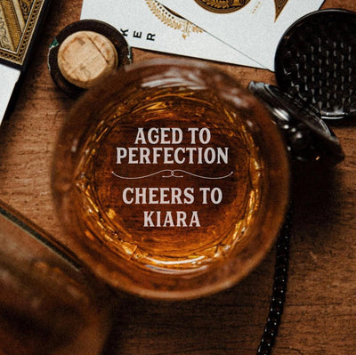 Aged To Perfection Personalized Birthday Lowball Whiskey Glass - Bottom -