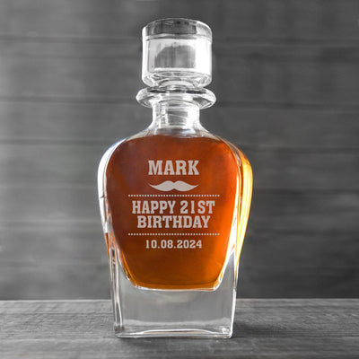 Custom Mustache Birthday Antique Whiskey Decanter -