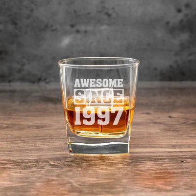 Personalized Awesome Since Birthday Square Rocks Glass -