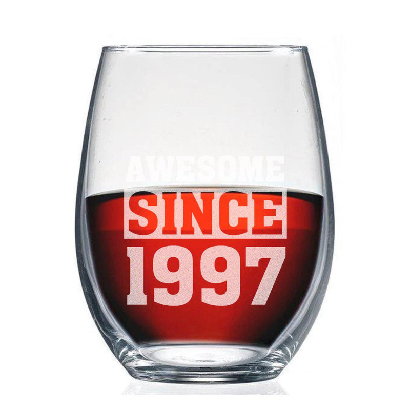 Personalized Awesome Since Birthday Stemless Wine Glass -