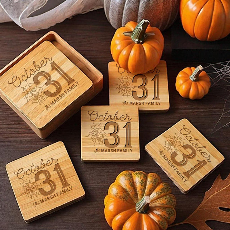 Personalized Halloween Bamboo Coasters - Set of 4 -  - Qualtry