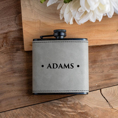 Personalized Leather Wrapped Black Flasks -