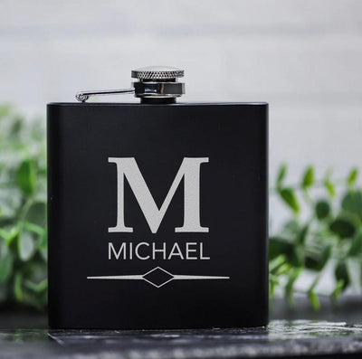 Personalized Matte Black Flask Set with Shot Glasses -  - Completeful