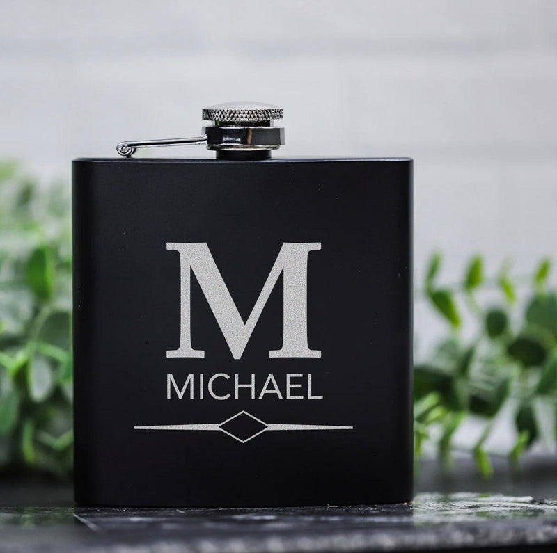 Personalized Matte Black Flask Set with Shot Glasses -  - Completeful