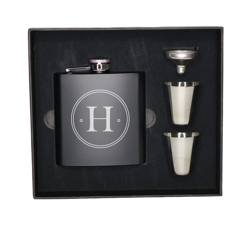 Personalized Matte Black Flask Set with Shot Glasses -  - Completeful