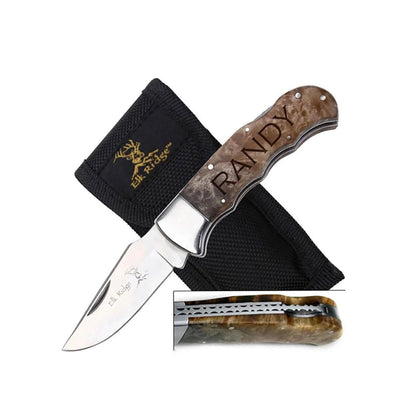 Personalized Burl Wood Handle Silver Blade Knife -
