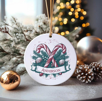 Personalized Candy Canes Vintage Christmas Ornament -