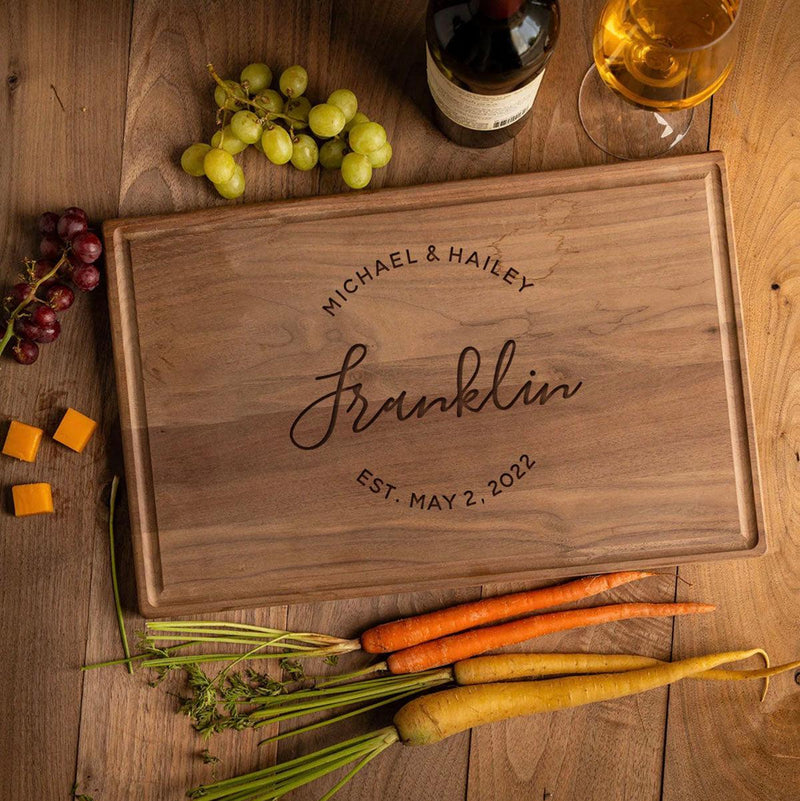 Personalized 11x17 Red Oak Cutting Board with Grooves -