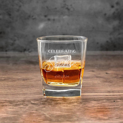 Personalized Celebrating Birthday Square Rocks Glass -