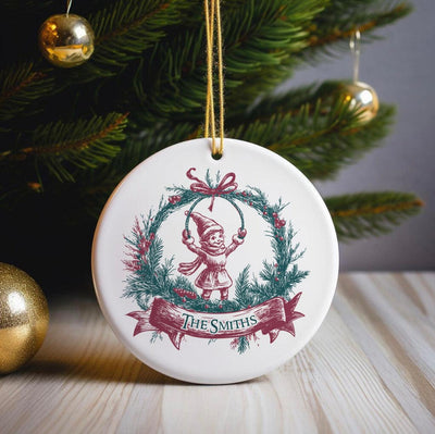 Personalized Elf Vintage Christmas Ornament -
