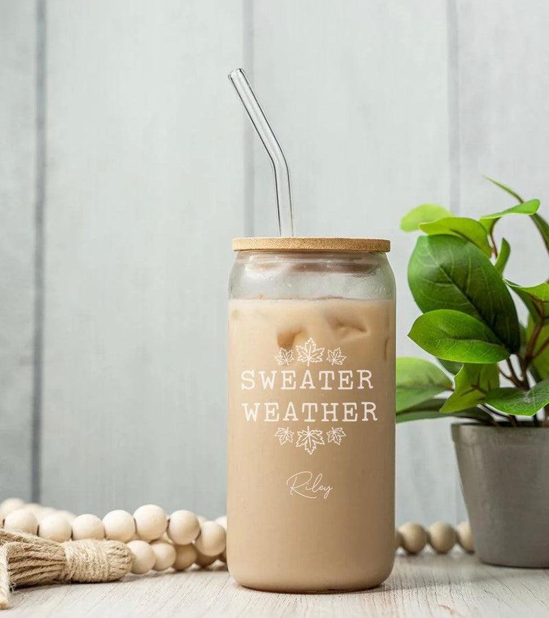 Personalized 16oz. Fall Glass Can with Lid and Straw -