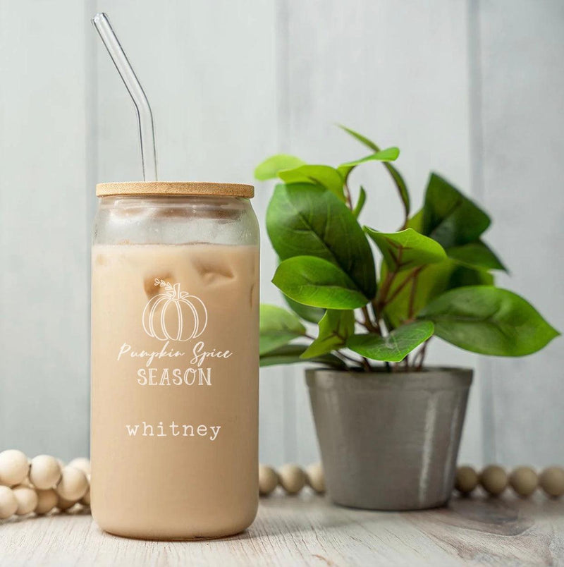 Personalized 16oz. Fall Glass Can with Lid and Straw -