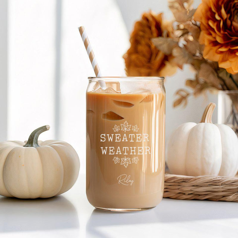Personalized Sweater Weather Glass Can - 16oz -