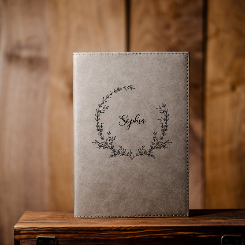 Personalized Grey Vegan Leather Journals -