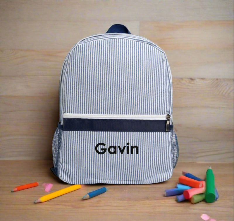 Personalized Seersucker Kids Embroidered Backpack -  - Completeful