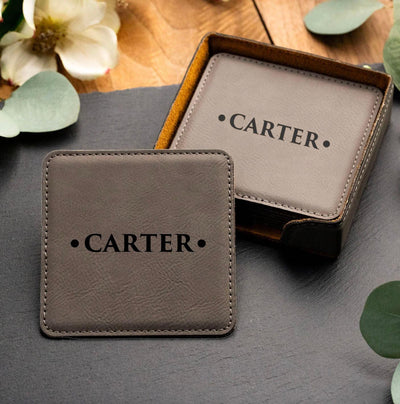 Personalized Gray Square 6-Coaster Set -