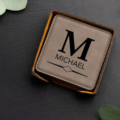 Personalized Gray Square 6-Coaster Set -