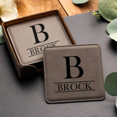 Personalized Gray Square 6-Coaster Set -