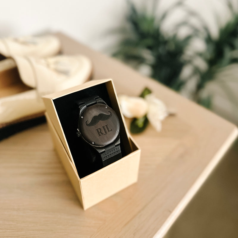 Personalized Dark Brown Wooden Wrist Watch -  - Completeful