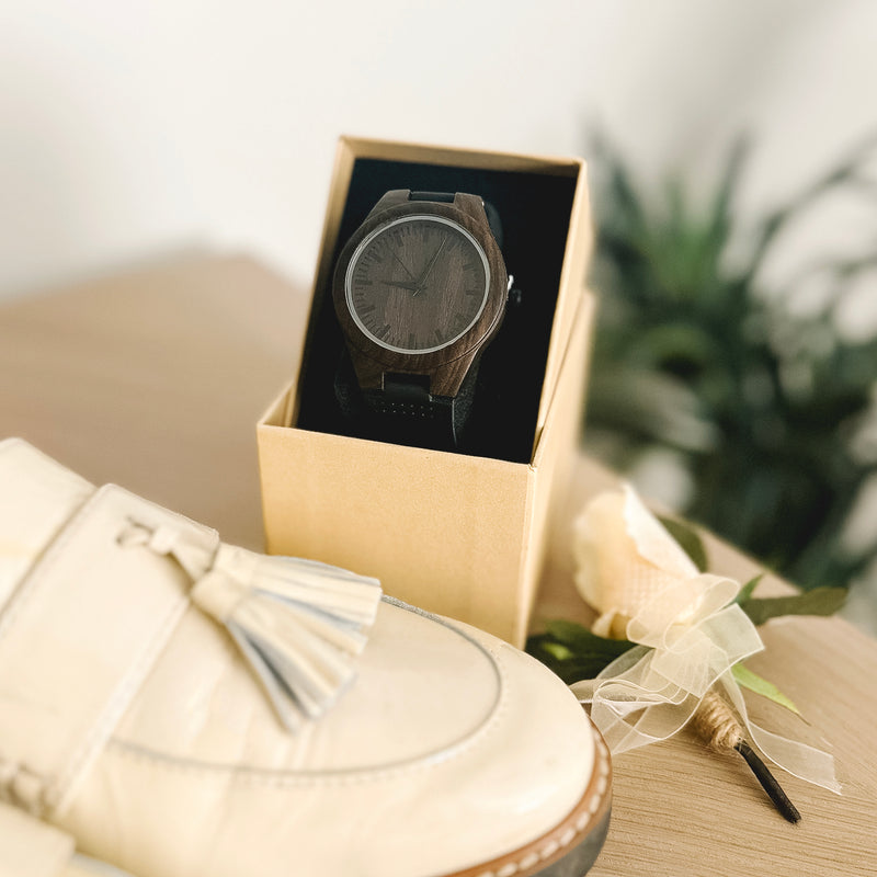 Personalized Dark Brown Wooden Wrist Watch -  - Completeful