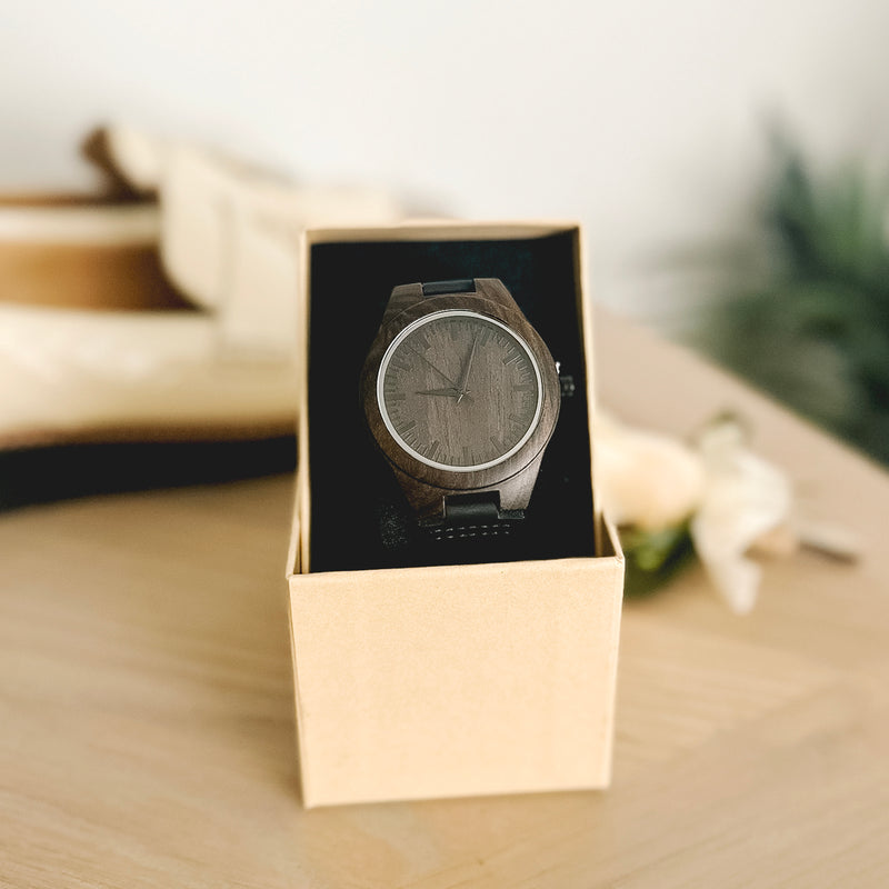 Personalized Dark Brown Wooden Wrist Watch -  - Completeful
