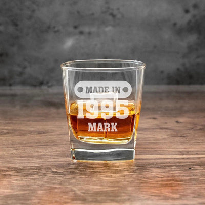 Personalized Made In Badge Birthday Square Rocks Glass -