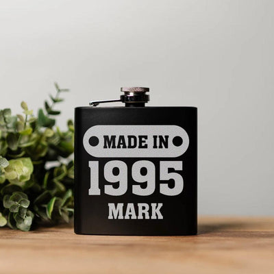 Personalized Made In Badge Birthday Matte Black Flask -