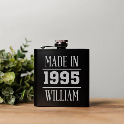 Personalized Made In Birthday Matte Black Flask -