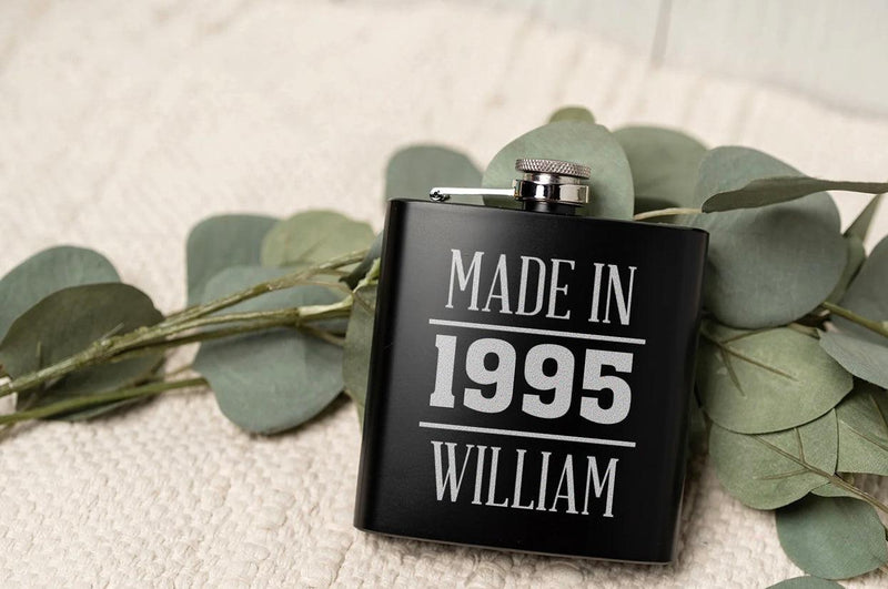Personalized Made In Birthday Matte Black Flask -