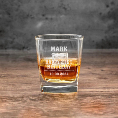 Personalized Mustache Birthday Square Rocks Glass -