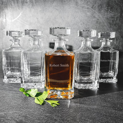 Groomsmen Gift Set of 5 Personalized Square Decanters - 1 Line - JDS