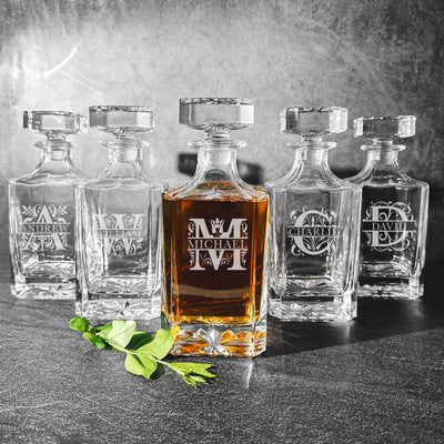 Groomsmen Gift Set of 5 Personalized Square Decanters - Filigree - JDS