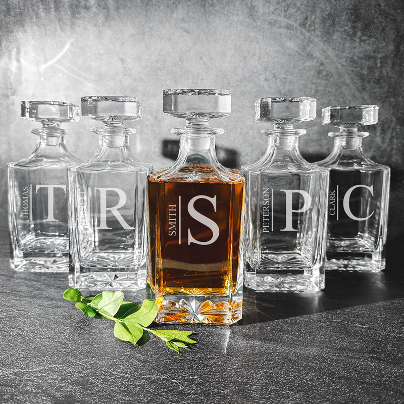 Groomsmen Gift Set of 5 Personalized Square Decanters - Modern - JDS