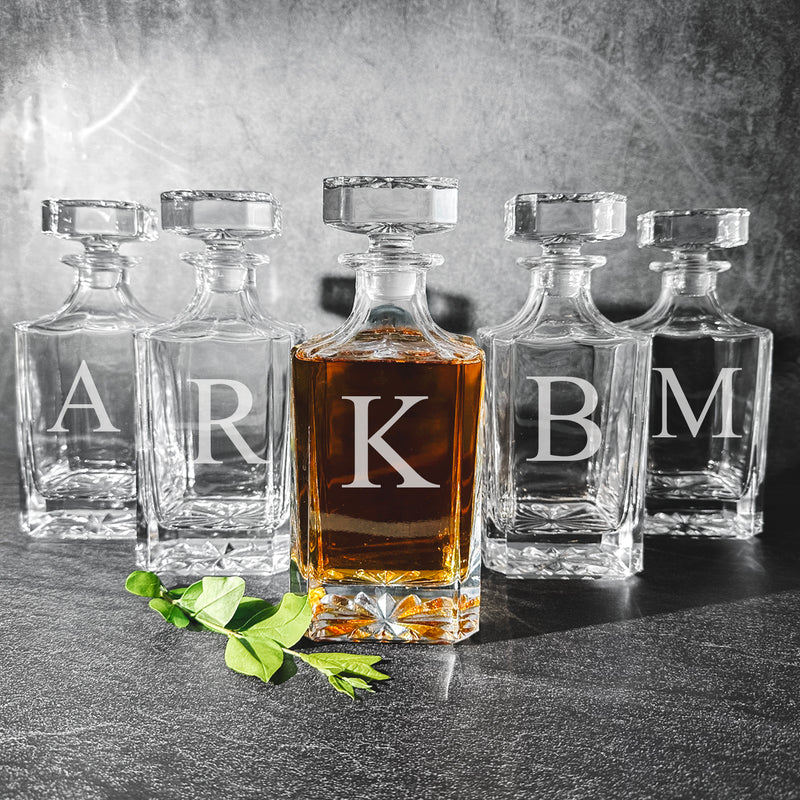 Groomsmen Gift Set of 5 Personalized Square Decanters - 1 Initial - JDS