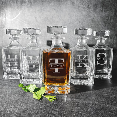 Groomsmen Gift Set of 5 Personalized Square Decanters - Stamped - JDS