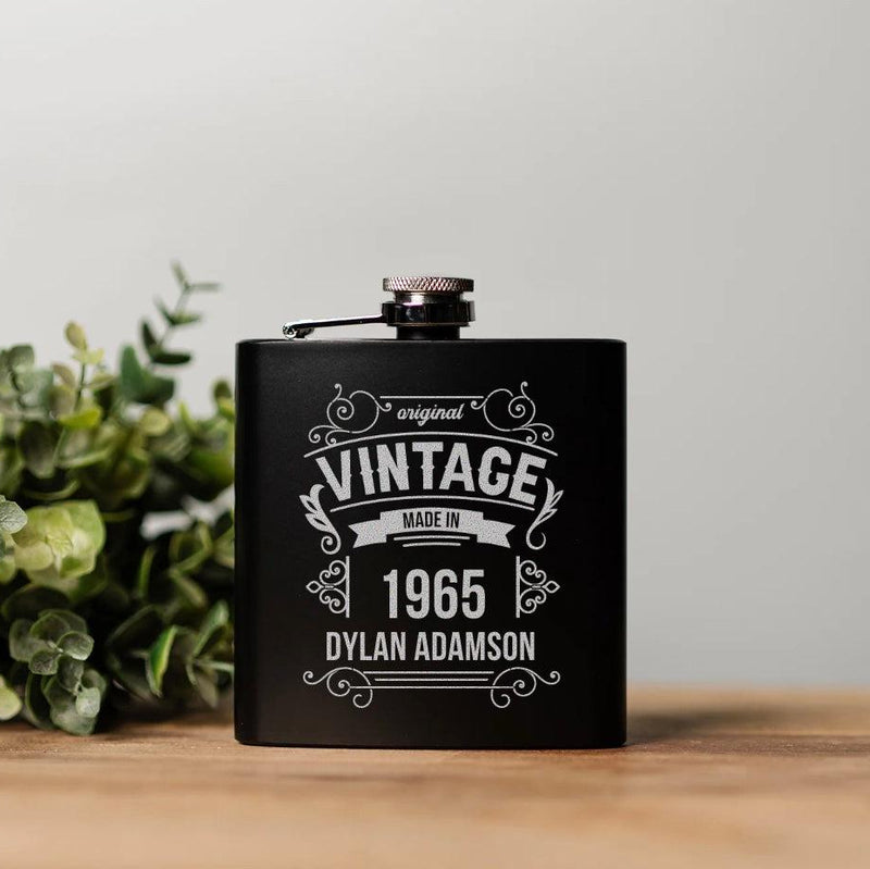 Personalized Original Vintage Birthday Matte Black Flask -