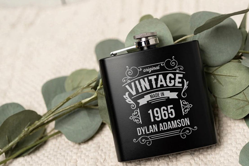 Personalized Original Vintage Birthday Matte Black Flask -