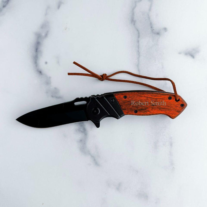 Personalized Wood Handle Hunting Knife With Wrist Lanyard -  - JDS