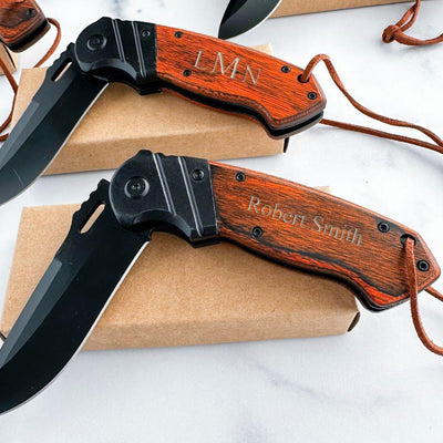 Personalized Wood Handle Hunting Knife With Wrist Lanyard -  - JDS