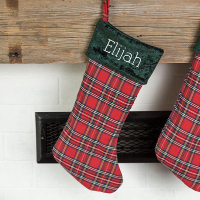 Personalized Red And Green Plaid Stockings - Printed -