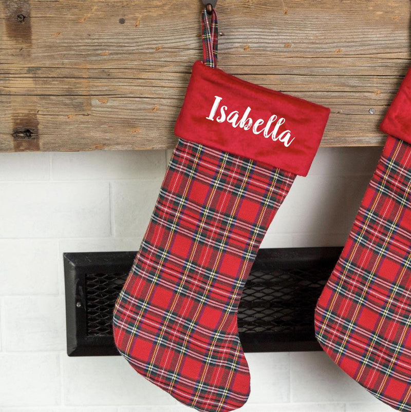 Personalized Red And Green Plaid Stockings - Printed -