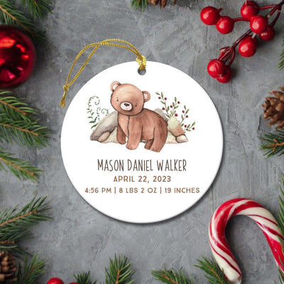 Personalized Baby Birth Stats Bear Christmas Ornament -