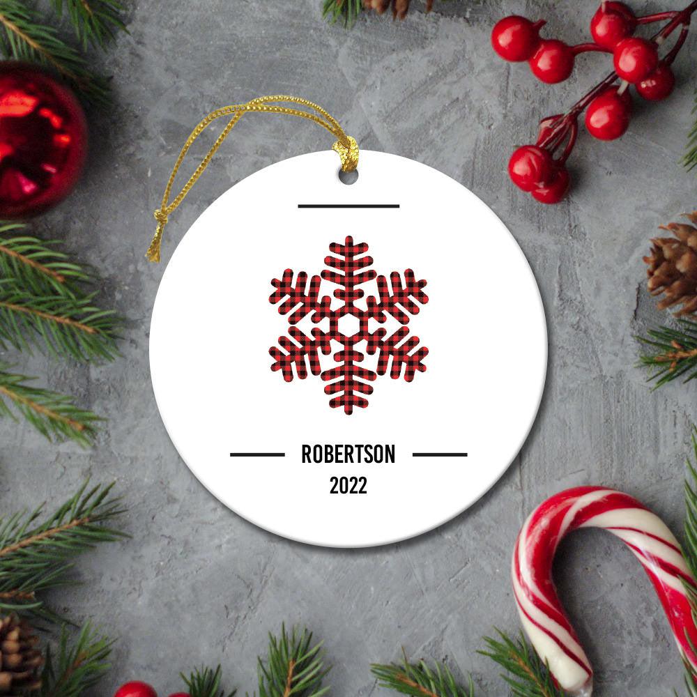 Personalized Red Plaid Snowflake Christmas Ornament -