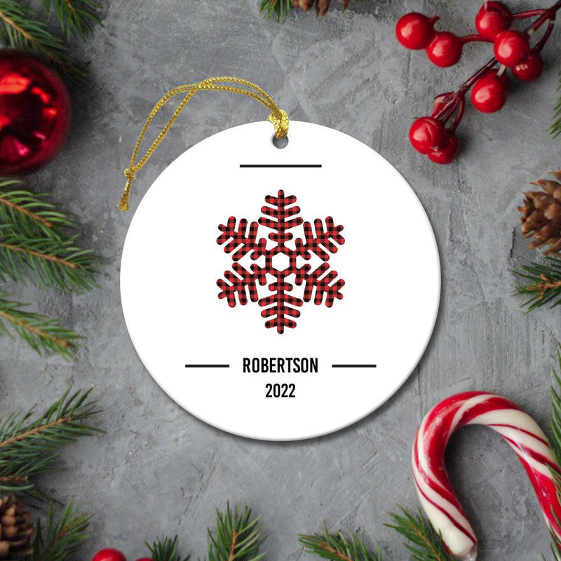 Personalized Red Plaid Snowflake Christmas Ornament -
