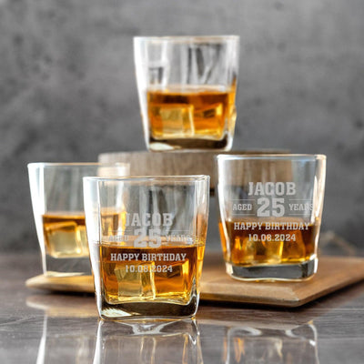 Personalized Aged Birthday Square Rocks Glass -