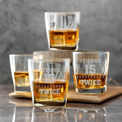 Personalized Turned Twice Birthday Square Rocks Glass -