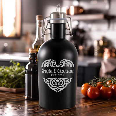Personalized Black Stainless Growler - Valentine's Day Gifts -