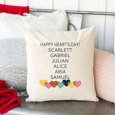 Personalized Valentine's Day Family Names with Hearts Throw Pillow -