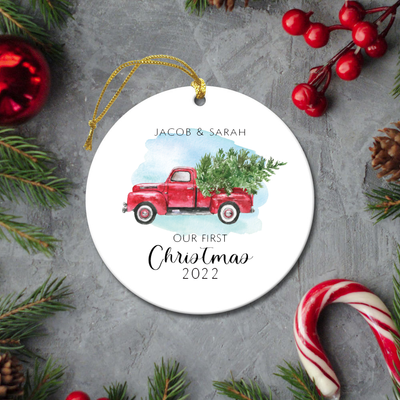 Personalized Vintage Truck Our First Christmas Ornament -